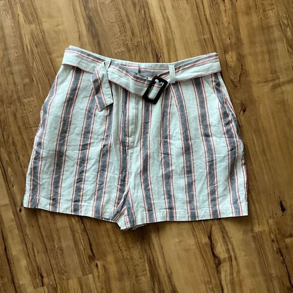 Asos Womens Striped Linen Blend Pockets Belted Buckle Multi-Color Shorts Size 8 - Picture 2 of 7